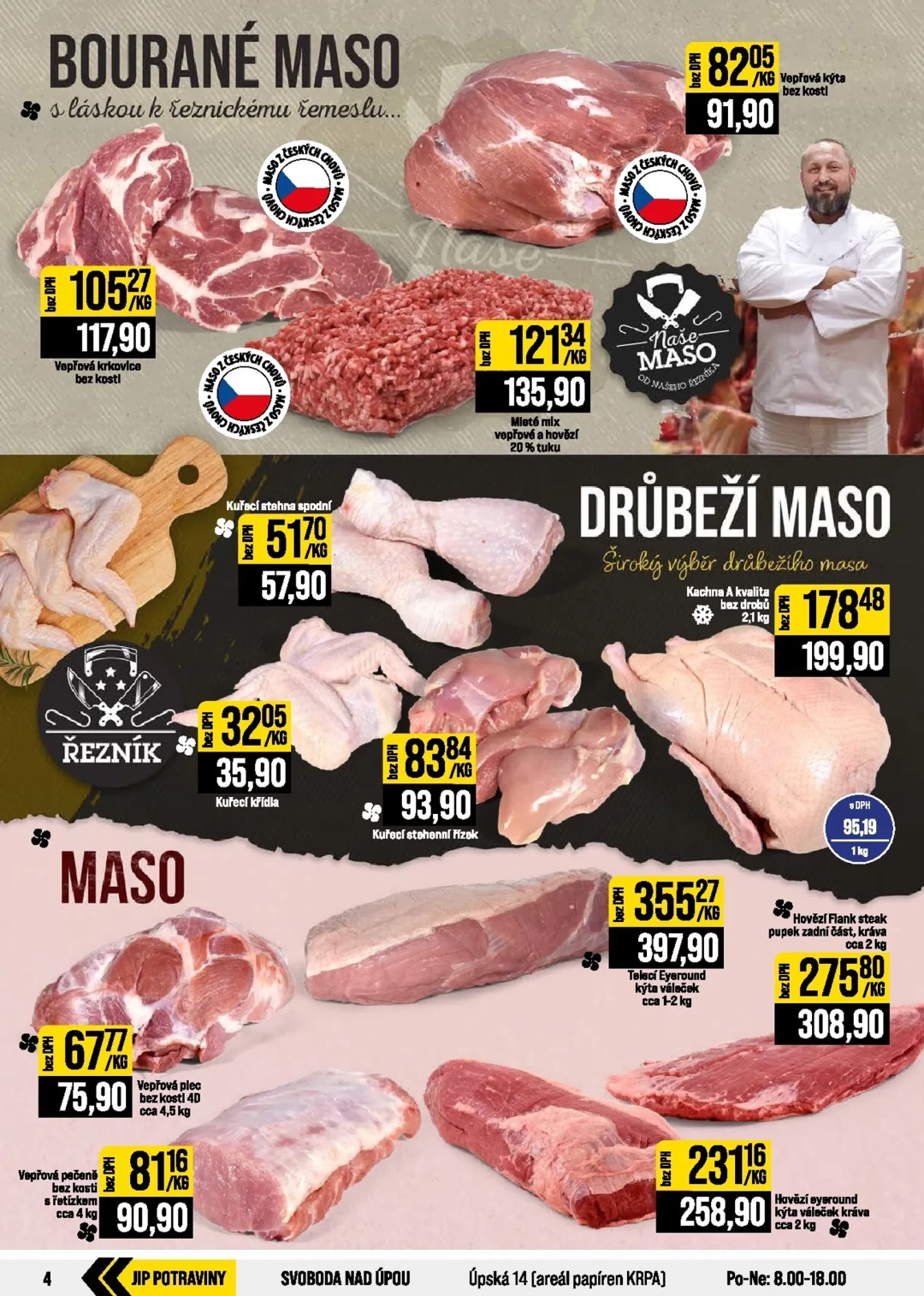 Originální strana 4 z 24 letáku JIP – JIP - Svět potravin - Brno, Ostrava - Hrabová, Praha - Bořanovice, Jilemnice, Karlovy Vary, Olomouc, Pardubice, Zlín, Polička