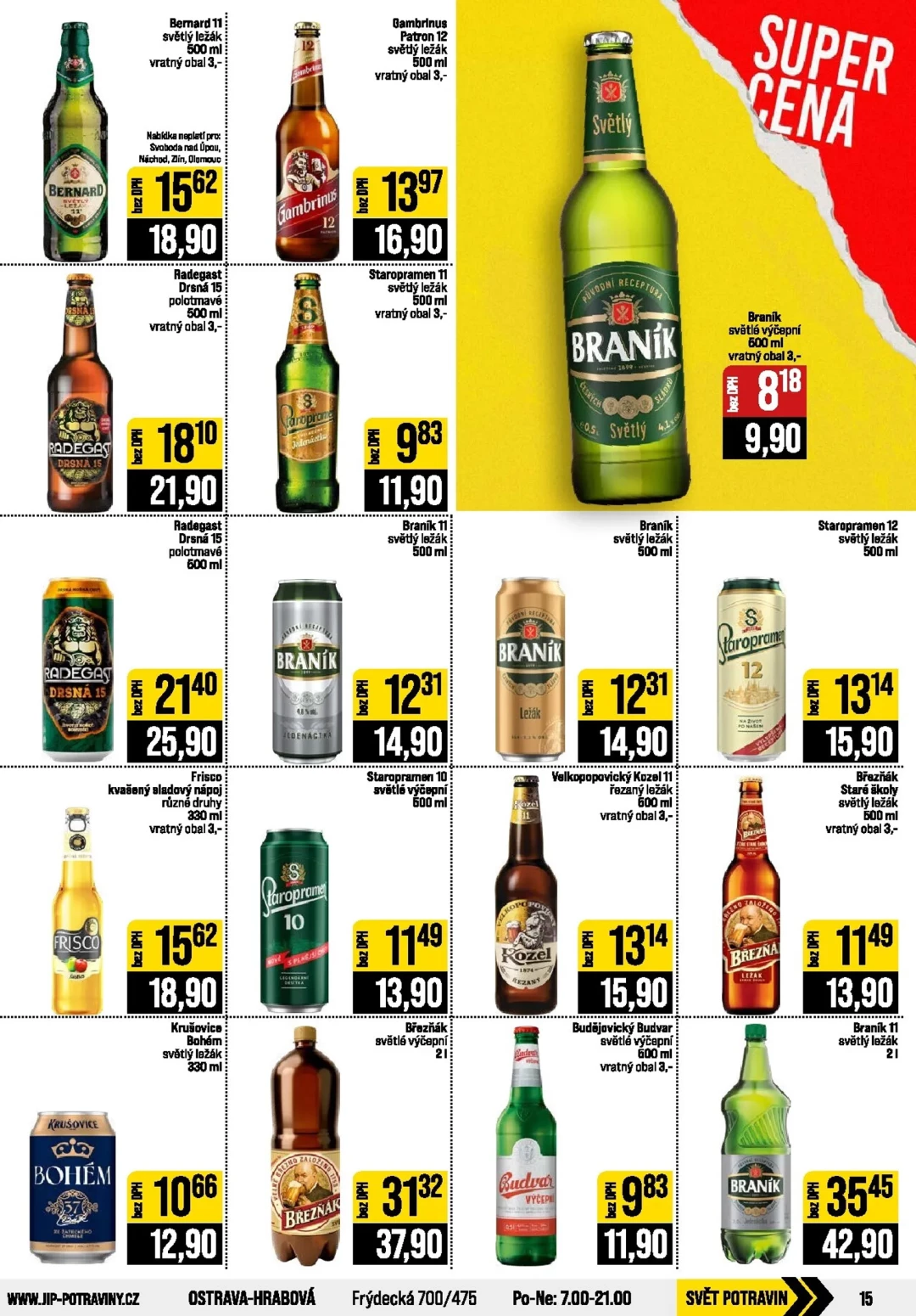Originální strana 15 z 24 letáku JIP – JIP - Svět potravin - Brno, Ostrava - Hrabová, Praha - Bořanovice, Jilemnice, Karlovy Vary, Olomouc, Pardubice, Zlín, Polička