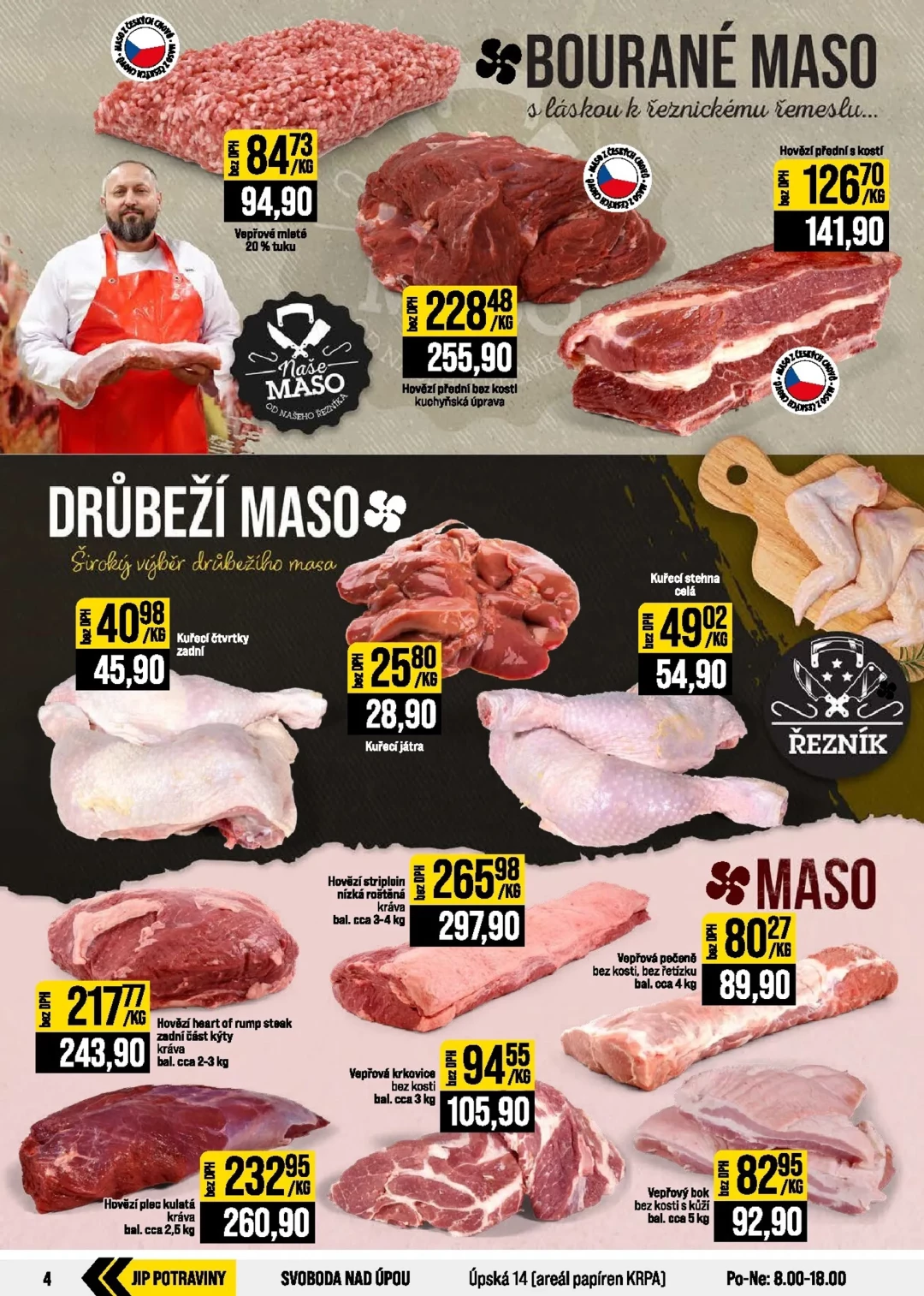Originální strana 4 z 20 letáku JIP – JIP - Svět potravin - Brno, Ostrava - Hrabová, Praha - Bořanovice, Jilemnice, Karlovy Vary, Olomouc, Pardubice, Zlín, Polička