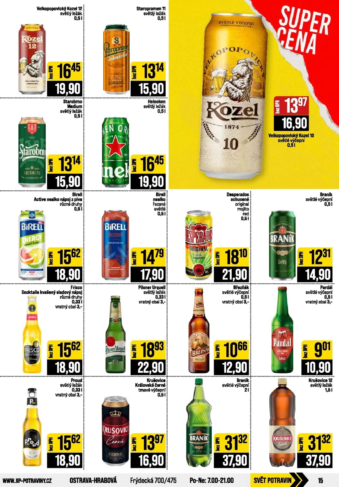 Originální strana 15 z 20 letáku JIP – JIP - Svět potravin - Brno, Ostrava - Hrabová, Praha - Bořanovice, Jilemnice, Karlovy Vary, Olomouc, Pardubice, Zlín, Polička
