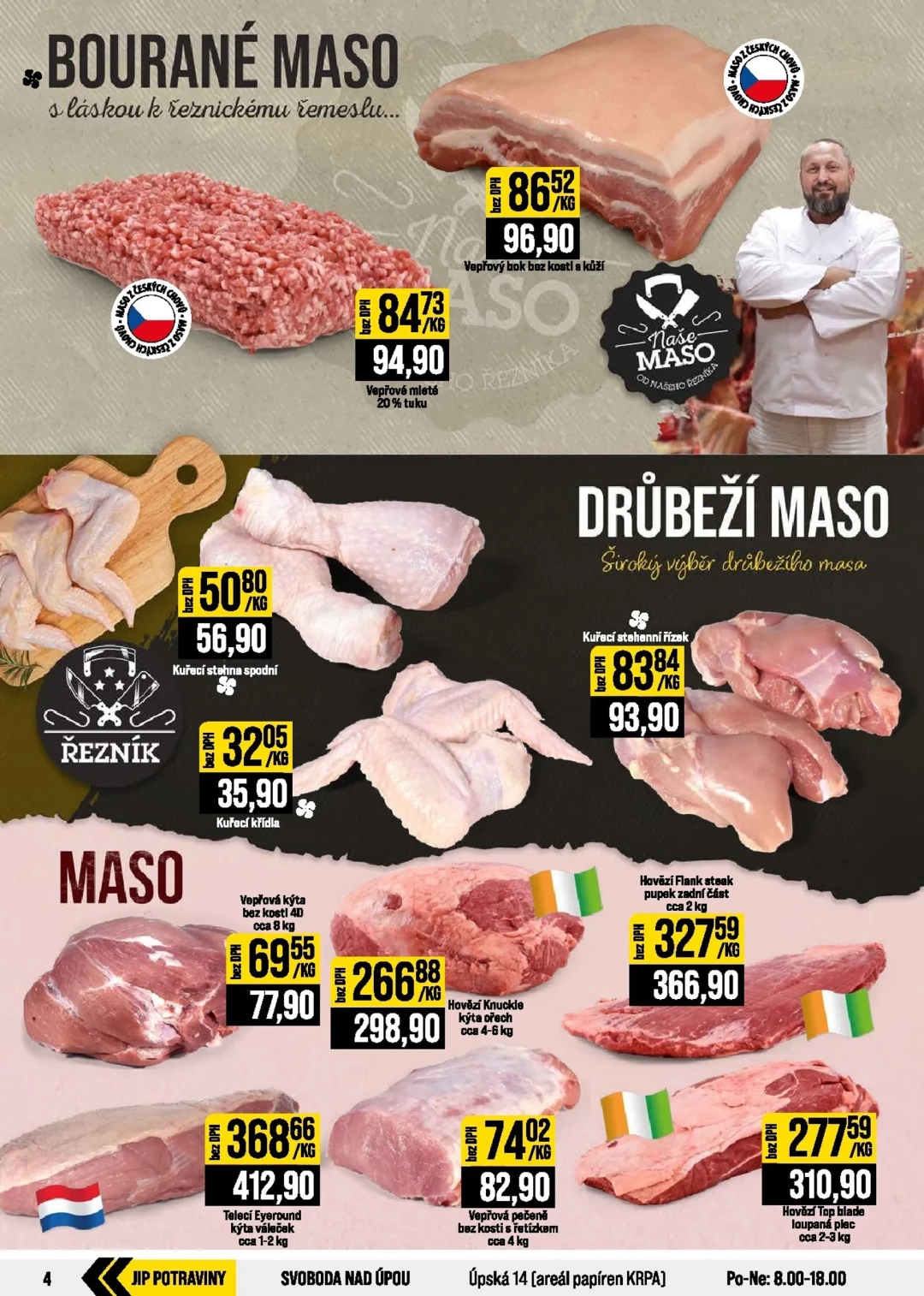 Originální strana 4 z 20 letáku JIP – JIP - Svět potravin - Brno, Ostrava - Hrabová, Praha - Bořanovice, Jilemnice, Karlovy Vary, Olomouc, Pardubice, Zlín, Polička