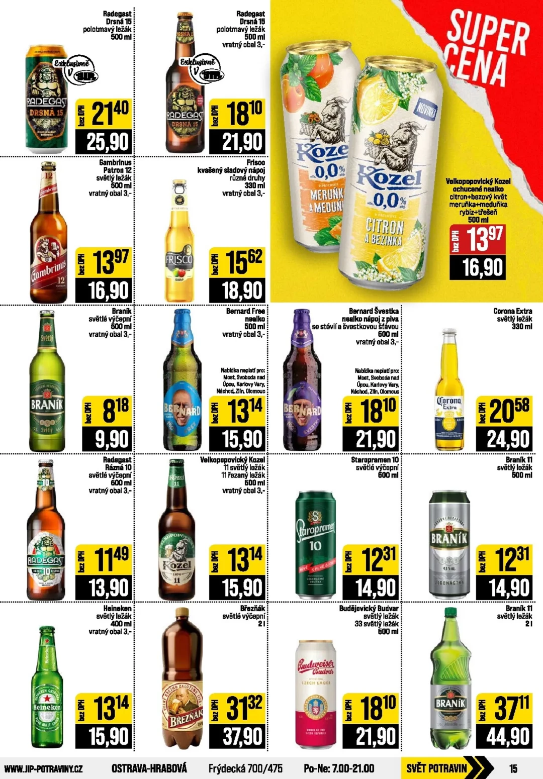 Originální strana 15 z 20 letáku JIP – JIP - Svět potravin - Brno, Ostrava - Hrabová, Praha - Bořanovice, Jilemnice, Karlovy Vary, Olomouc, Pardubice, Zlín, Polička