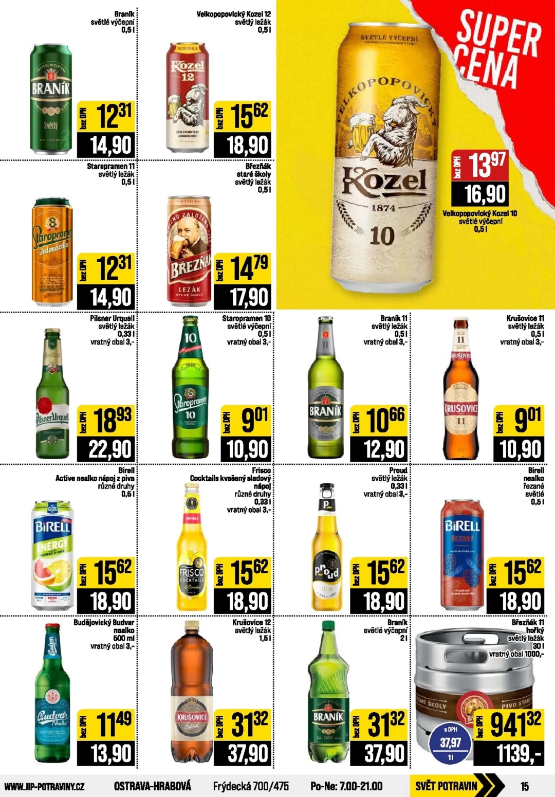 Originální strana 15 z 20 letáku JIP – JIP - Svět potravin - Brno, Ostrava - Hrabová, Praha - Bořanovice, Jilemnice, Karlovy Vary, Olomouc, Pardubice, Zlín, Polička