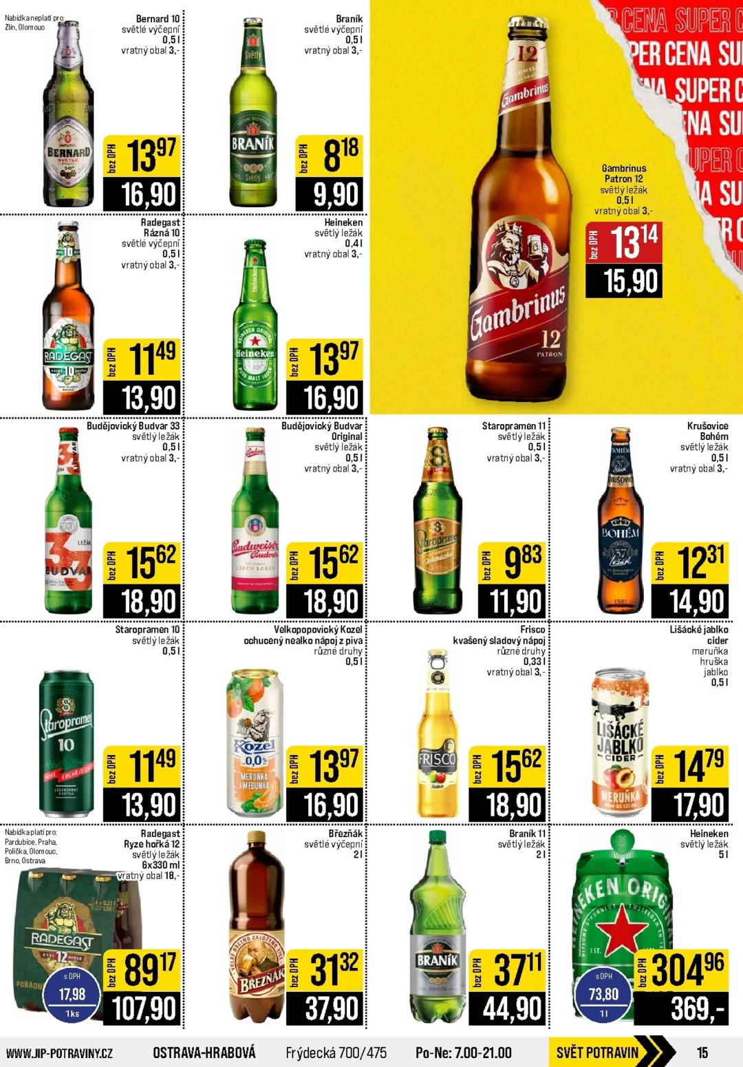 Originální strana 15 z 20 letáku JIP – JIP - Svět potravin - Brno, Ostrava - Hrabová, Praha - Bořanovice, Jilemnice, Karlovy Vary, Olomouc, Pardubice, Zlín, Polička